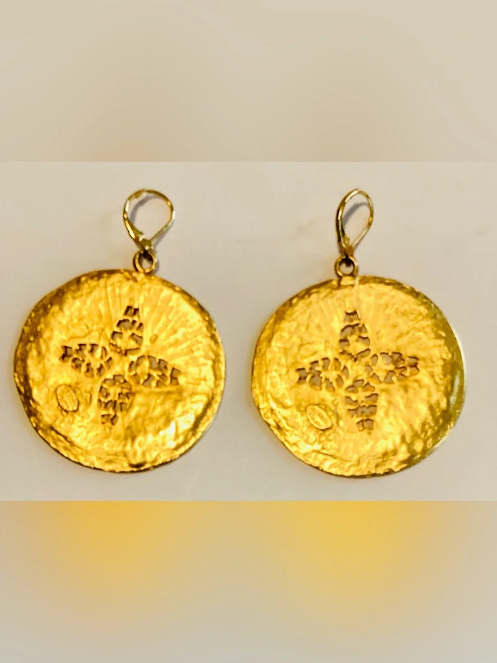 Kenneth Jay Lane Hammered Gold Coin Earrings - Picture 2 of 4
